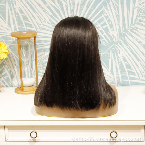10 Inch Short Straight Bob Human Hair Wig With Bangs,Colorful Cosplay Daily Party Flapper Wig For Women And Kids